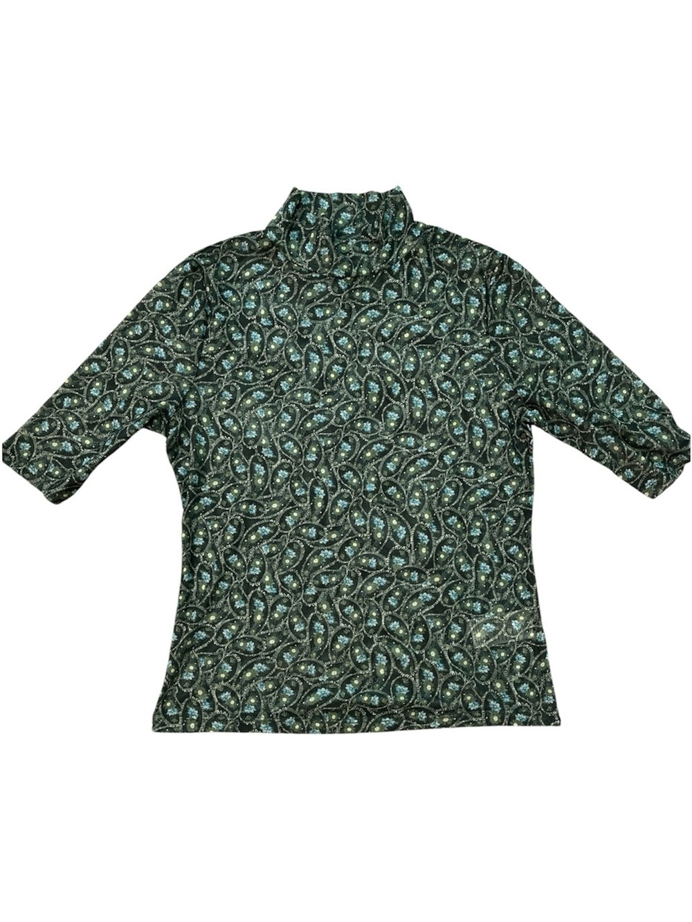 Anthropologie Printed Mock Neck Mesh Top | Size M - Picture 4 of 7